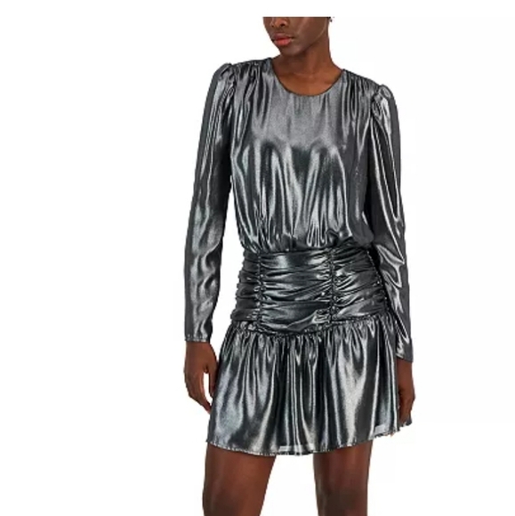 Bar Ill Women's Metallic Lamé Blouson Mini Dress silver. Size small - Picture 1 of 13